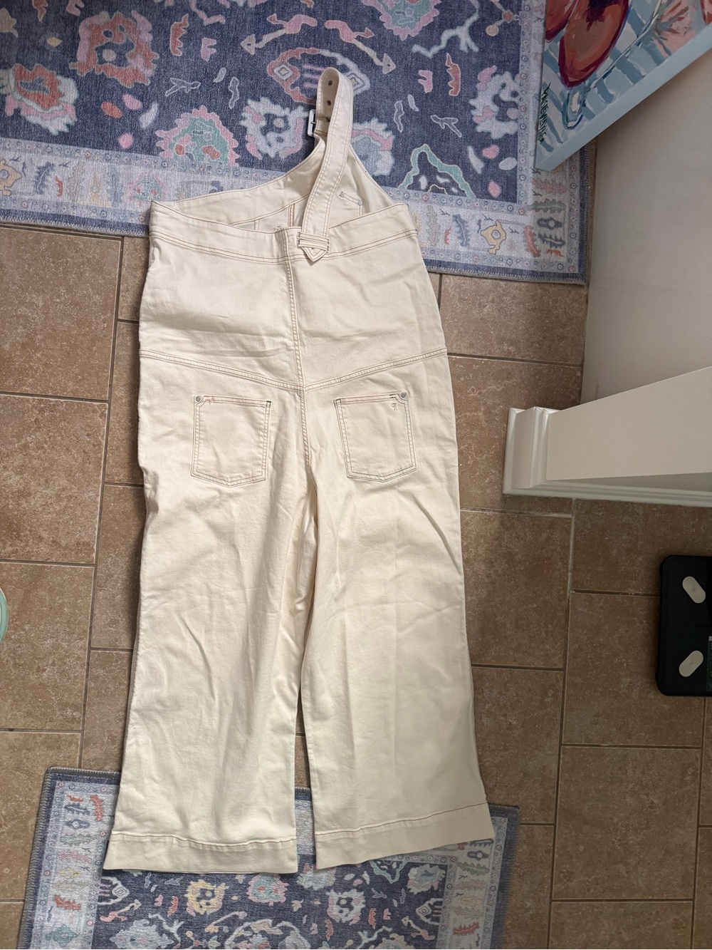 Pilcro Cream One-Shoulder Jumpsuit with Contrast Stitching - Picture 7 of 7